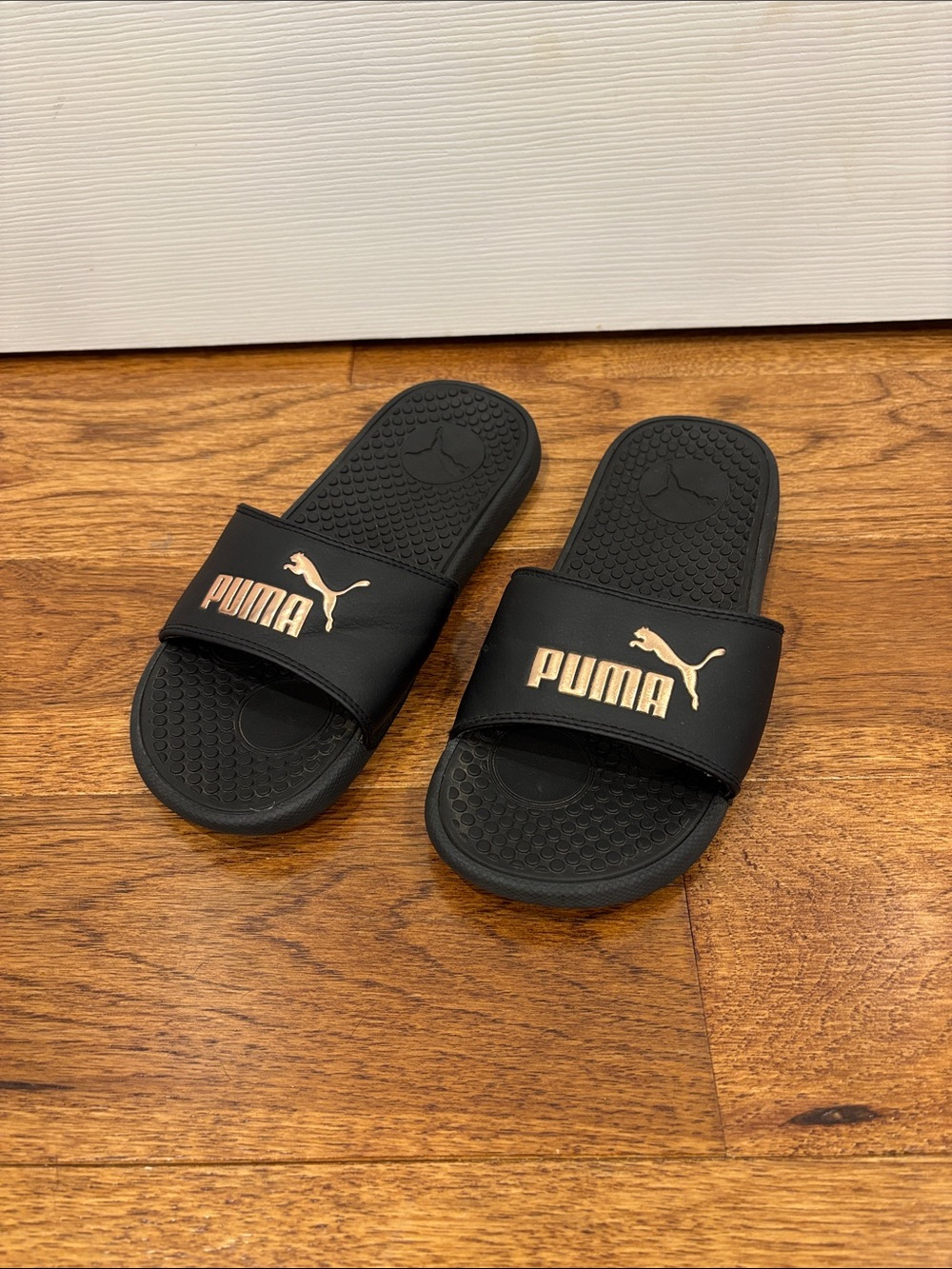 Puma Black Slides with Rose Gold Logo 7